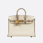 HERMÈS BIRKIN 25 HSS CRAIE/GRIS TOURTERELLE EN CUIR TOGO AVEC GARNITURES EN OR BROSSÉ