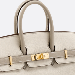 HERMÈS BIRKIN 25 HSS CRAIE/GRIS TOURTERELLE AUS TOGO-LEDER MIT GEBÜRSTETER GOLDENER HARDWARE