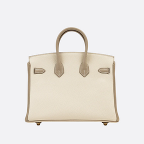 HERMÈS BIRKIN 25 HSS CRAIE/GRIS TOURTERELLE AUS TOGO-LEDER MIT GEBÜRSTETER GOLDENER HARDWARE