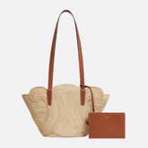 CELINE PETIT PANIER CLASSIQUE AVEC TRIOMPHE TRESSÉ EN RAPHIA ET CUIR DE VEAU