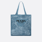 SAC CABAS PRADA EN RAPHIA AVEC LOGO TISSÉ – BLEU