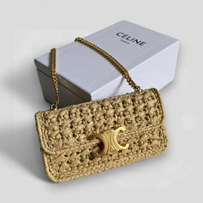 SCHULTERTASCHE MIT KETTE CLAUDE AUS RAFFIA MIT GEWEBEEFFEKT